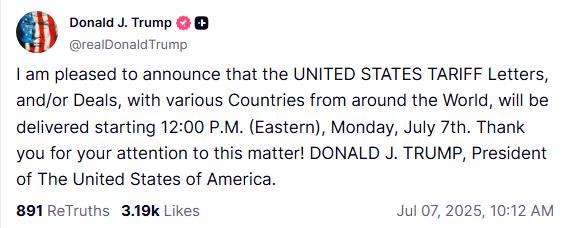 股联社 特朗普“官宣”发函时间 美国贸易谈判谈咋样了？